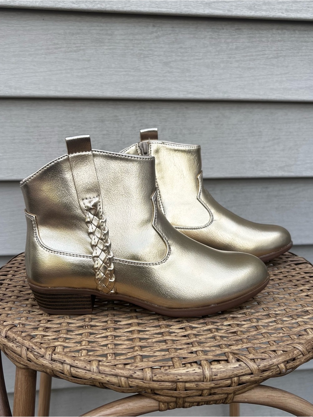 NEW Sonoma Goods For Life Girls Gold Metallic Western Ankle Boots- Size 5
